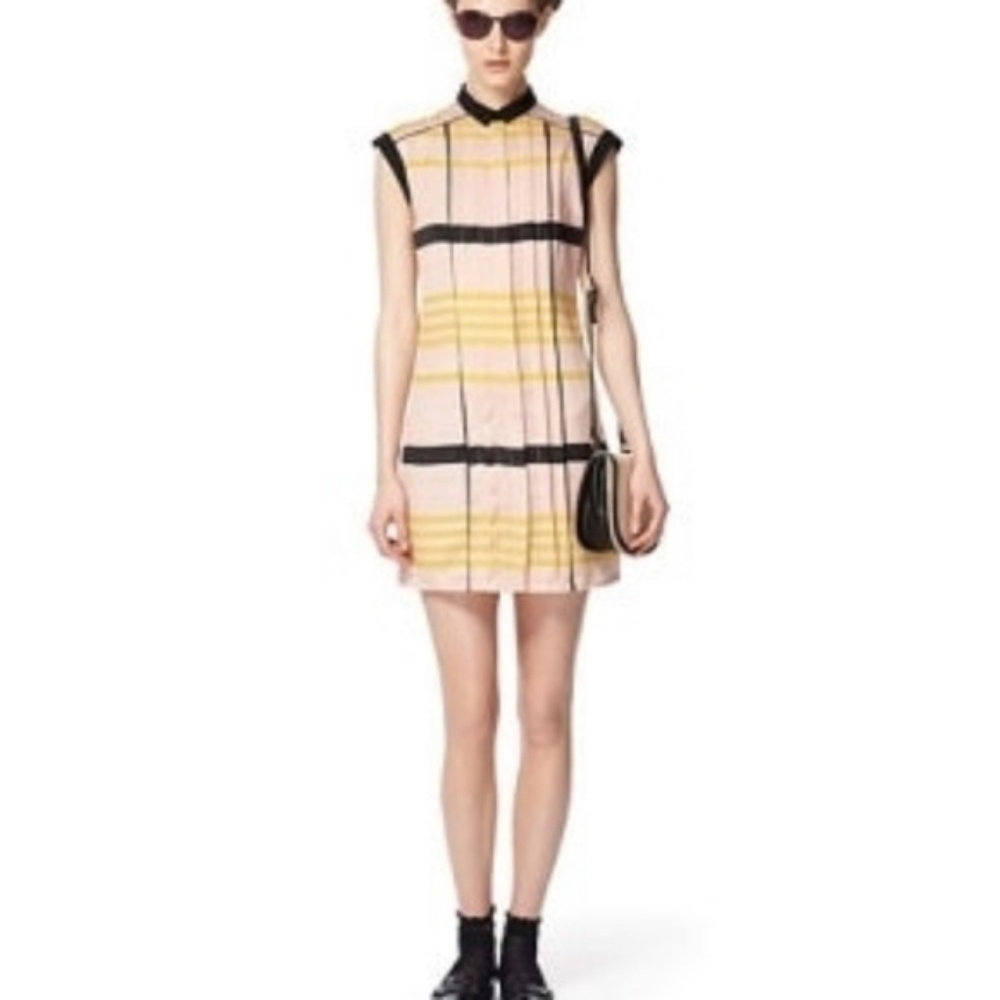 Jason Wu for Target Sleeveless Shirt Dress. Black, Pink and Yellow. Collared